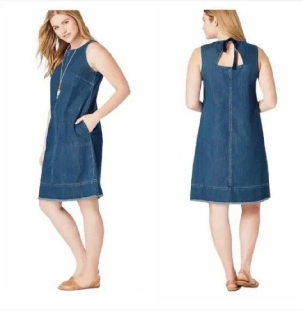 Denim Sleeveless Raw Hem  Dress 100 Percent Cotton